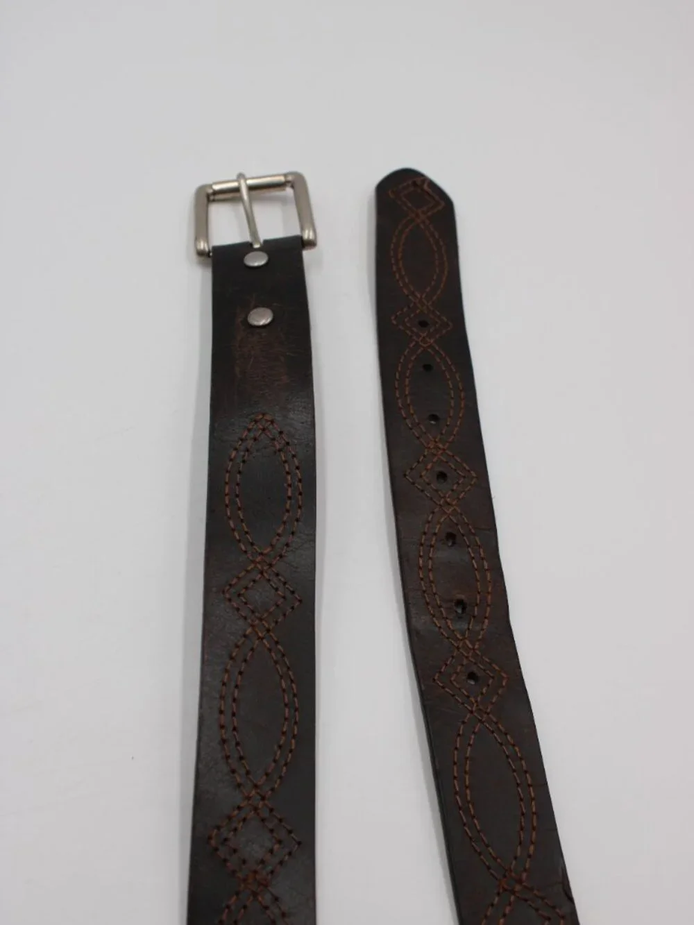 Wrangler Brown Leather Work Belt Mens Size 40 Cowboy Stitching Design 1.5